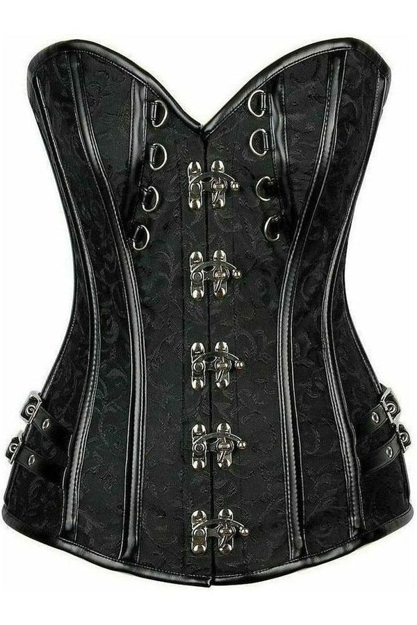Daisy Corsets Top Drawer Brocade & Faux Leather Steel Boned Corset TD-1173