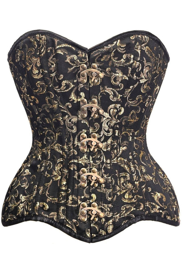 Daisy Corsets Top Drawer CURVY Black/Gold Brocade Double Steel Boned Overbust Corset