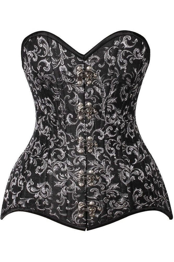 Daisy Corsets Top Drawer CURVY Black/Silver Brocade Double Steel Boned Overbust Corset