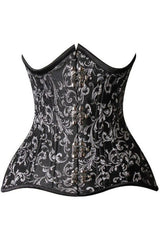 Daisy Corsets Top Drawer CURVY Black/Silver Brocade Double Steel Boned Under Bust Corset