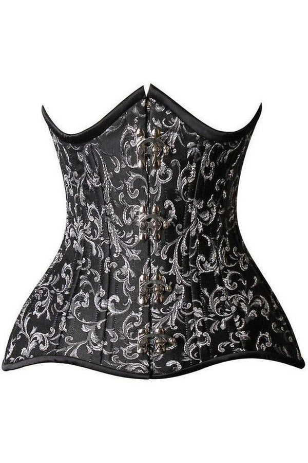 Daisy Corsets Top Drawer CURVY Black/Silver Brocade Double Steel Boned Under Bust Corset