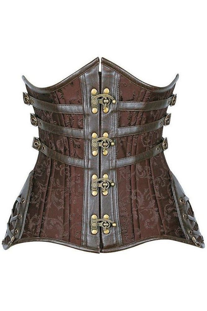 Top Drawer CURVY Brown Steampunk Steel Double Boned Under Bust Corset - Daisy Corsets