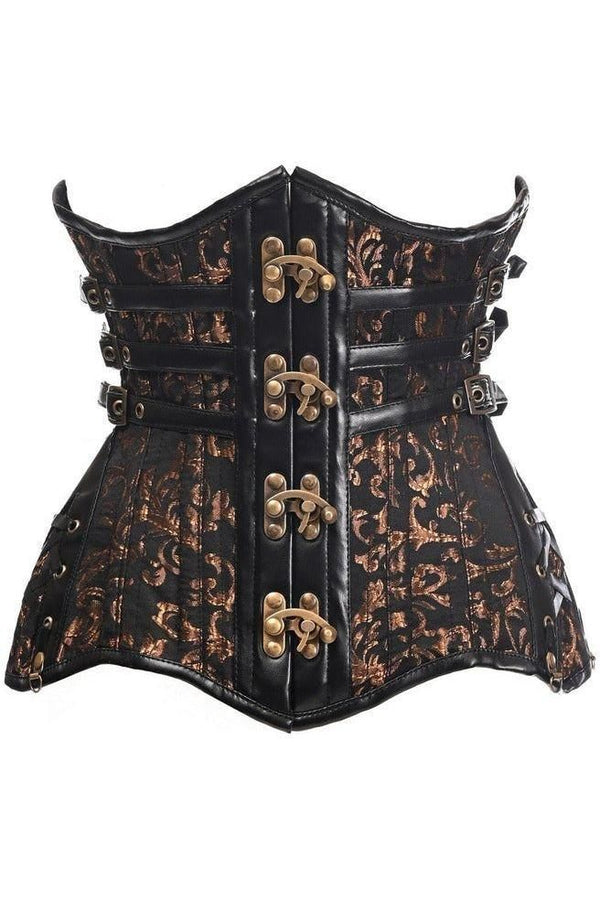 Daisy Corsets Top Drawer CURVY Steampunk Black/Brown Brocade Steel Double Boned Under Bust Corset