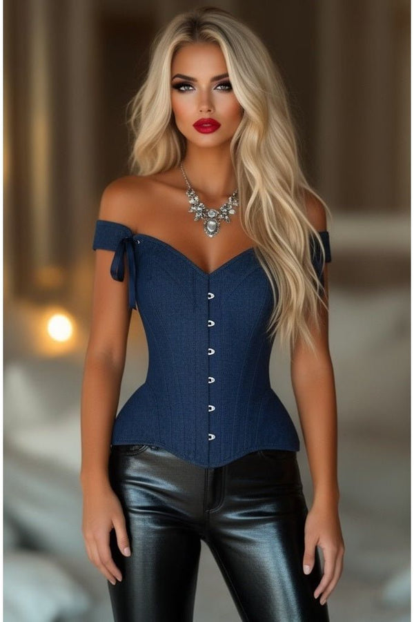Daisy Corsets LIMITED EDITION Top Drawer Dark Blue Denim Steel Boned Corset w/Straps