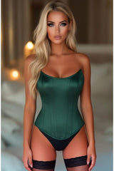 Daisy Corsets Top Drawer Dark Green Satin Steel Boned Overbust Corset w/Side Zipper