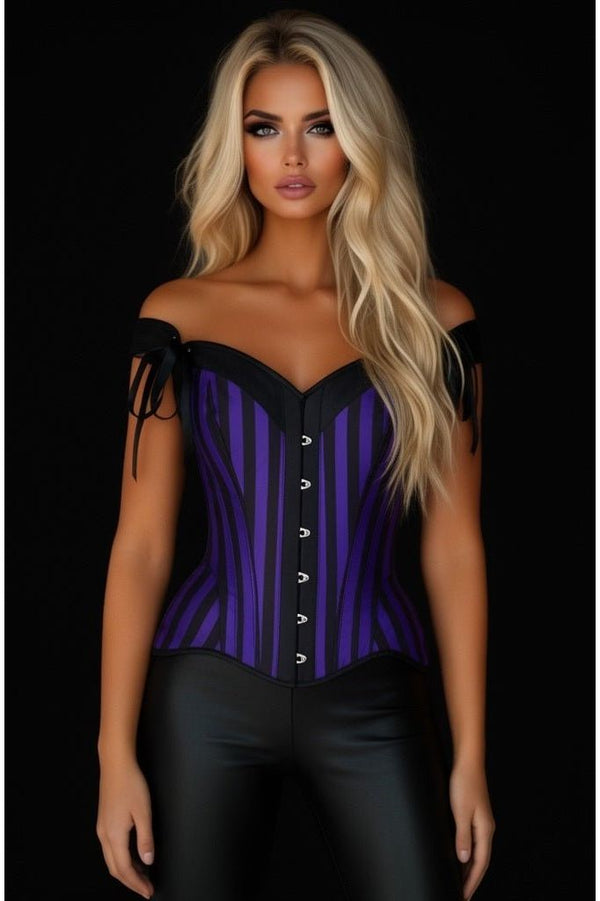 Daisy Corsets Top Drawer Dark Purple/Black Striped Steel Boned Corset w/Straps