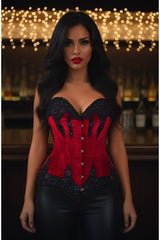 Daisy Corsets Top Drawer Dark Red Velvet & Beaded Steel Boned Overbust Corset