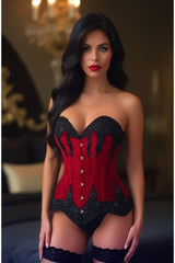 Daisy Corsets Top Drawer Dark Red Velvet & Beaded Steel Boned Overbust Corset