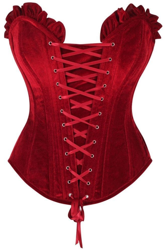 Daisy Corsets Top Drawer Dark Red Velvet Lace-Up Steel Boned Overbust Corset