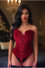 Daisy Corsets Top Drawer Dark Red Velvet Lace-Up Steel Boned Overbust Corset