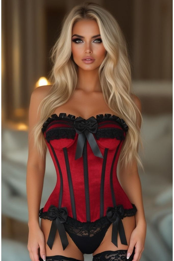 Daisy Corsets Top Drawer Dark Red Velvet Steel Boned Burlesque Corset