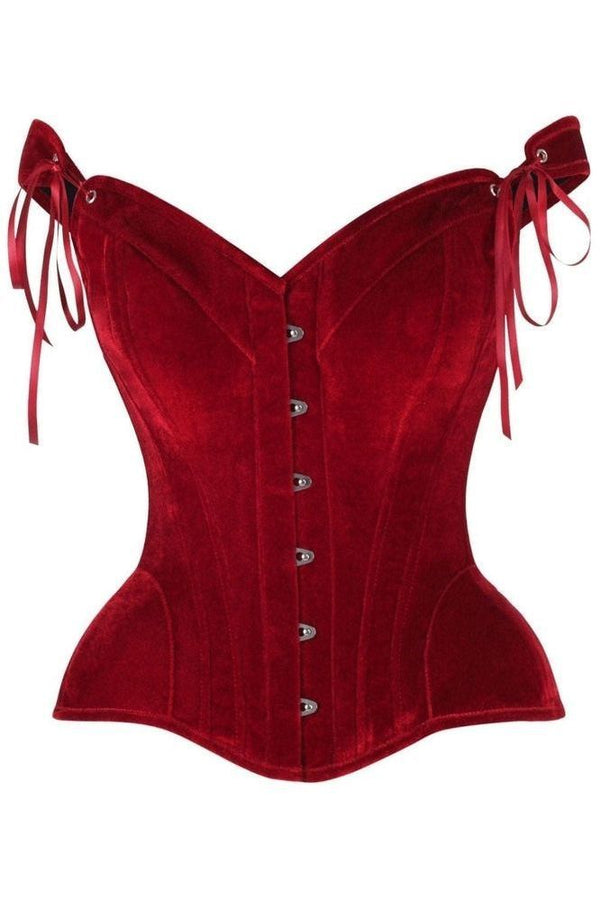 Daisy Corsets Top Drawer Dark Red Velvet Steel Boned Corset w/Straps