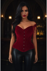 Daisy Corsets Top Drawer Dark Red Velvet Steel Boned Corset w/Straps