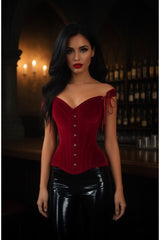 Daisy Corsets Top Drawer Dark Red Velvet Steel Boned Corset w/Straps