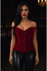 Daisy Corsets Top Drawer Dark Red Velvet Steel Boned Corset w/Straps