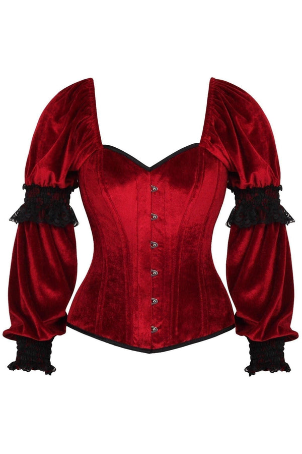 Daisy Corsets LIMITED EDITION Top Drawer Dark Red Velvet Steel Boned Long Sleeve Corset
