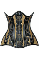 Top Drawer Faux Leather & Gold Brocade Steel Boned Under Bust Corset - Daisy Corsets