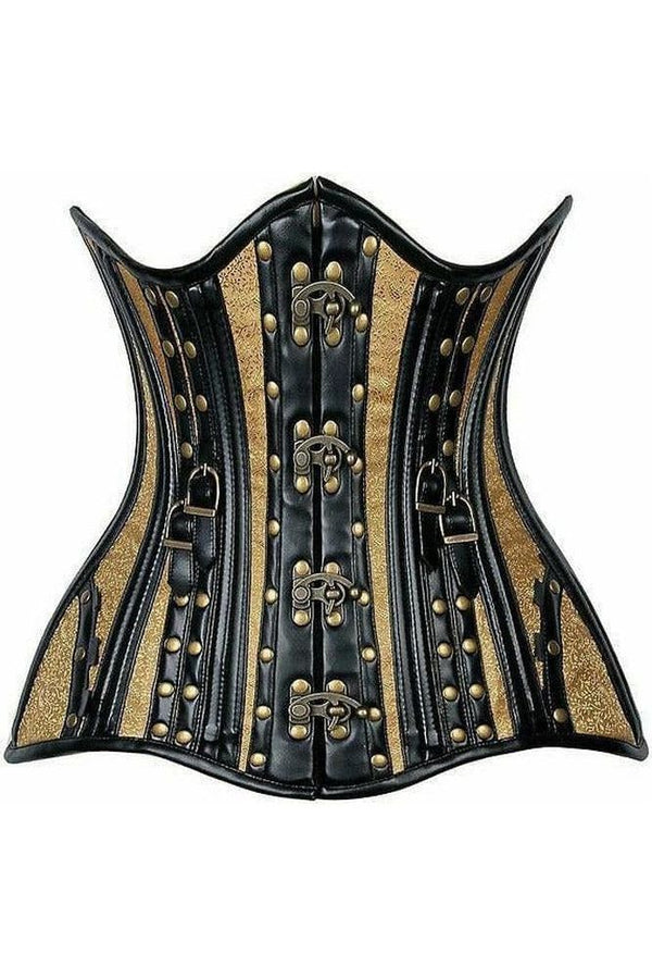 Daisy Corsets Top Drawer Faux Leather & Gold Brocade Steel Boned Under Bust Corset