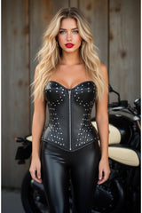 Daisy Corsets Top Drawer Faux Leather w/Rivets Steel Boned Underwire Bustier Corset Top