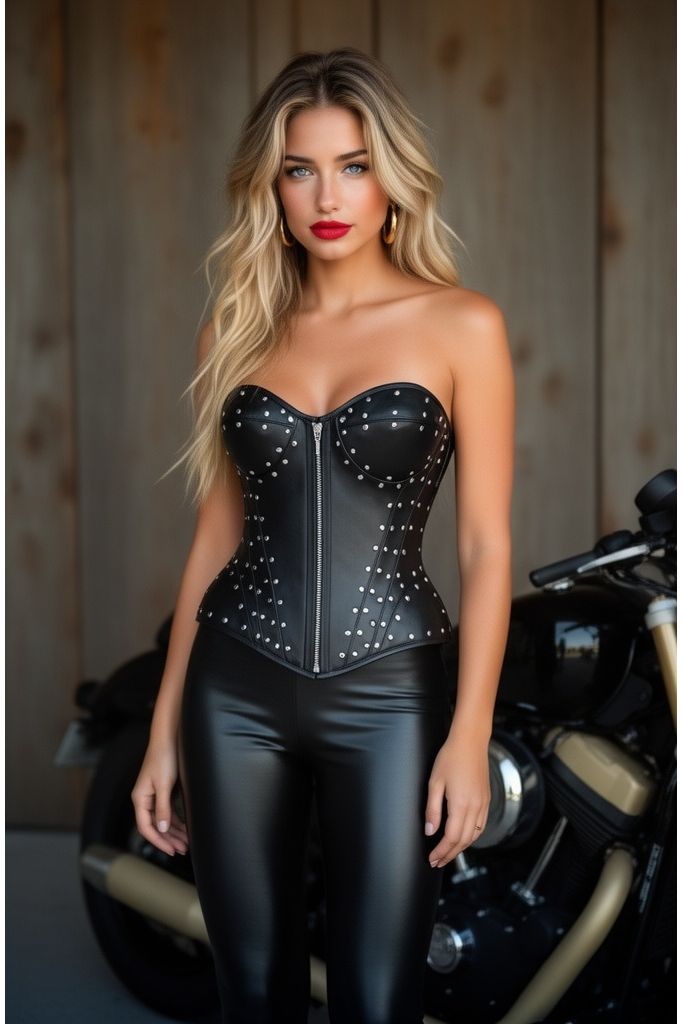 Daisy Corsets Top Drawer Faux Leather w/Rivets Steel Boned Underwire Bustier Corset Top