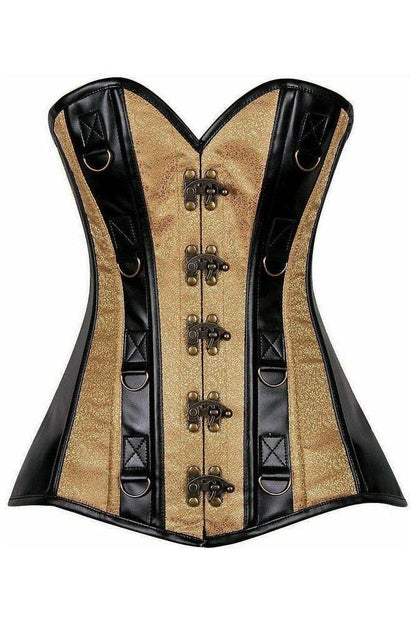 Top Drawer Gold Brocade & Faux Leather Steel Boned Corset - Daisy Corsets