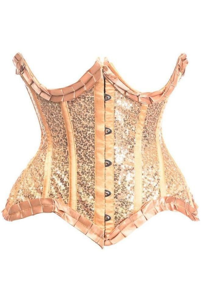 Daisy Corsets Top Drawer Gold Satin & Sequin Underwire Curvy Cut Steel Boned Waist Cincher Corset