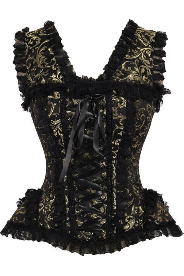 Daisy Corsets LIMITED EDITION Top Drawer Gold/Black Swirl Brocade & Lace Steel Boned Corset w/Cap Sleeves