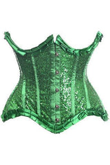 Daisy Top Drawer Green Satin & Sequin Underwire Curvy Cut Steel Boned Waist Cincher Corset