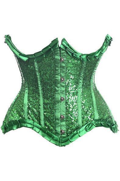 Daisy Corsets Top Drawer Green Satin & Sequin Underwire Curvy Cut Steel Boned Waist Cincher Corset