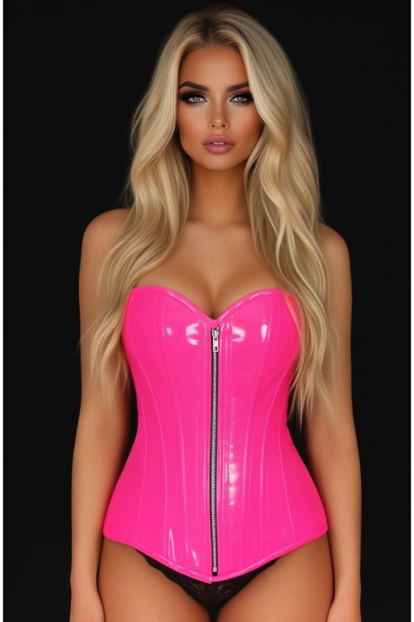 Daisy Corsets Top Drawer Hot Pink Patent PVC Steel Boned Over Bust Corset