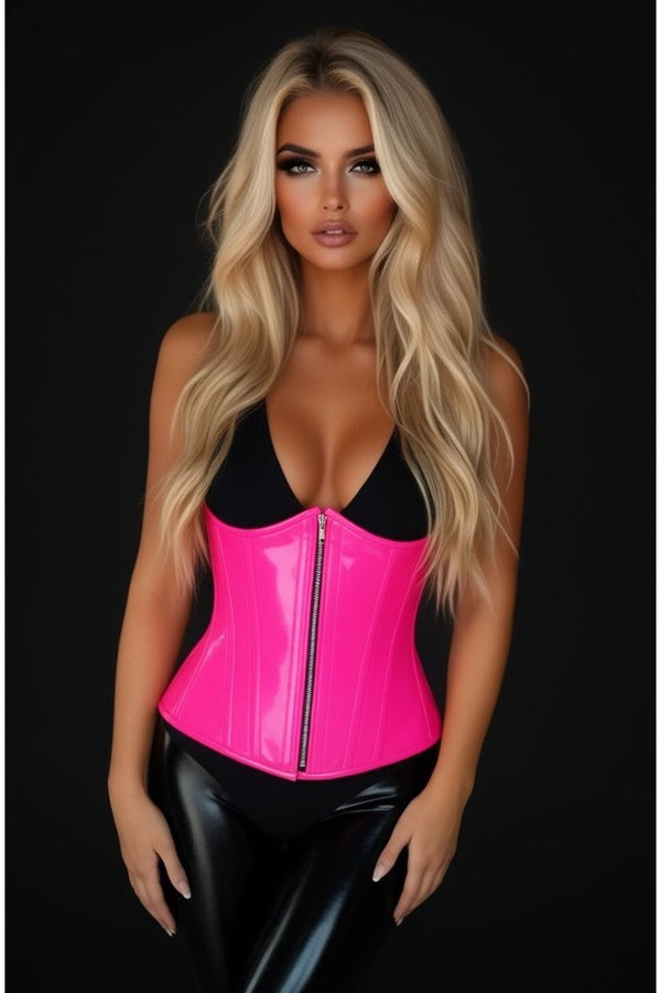 Daisy Corsets Top Drawer Hot Pink Patent PVC Steel Boned Under Bust Corset