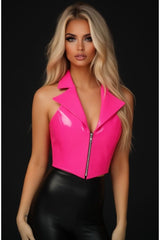 Daisy Corsets Top Drawer Hot Pink Patent Steel Boned Collared Bustier Top