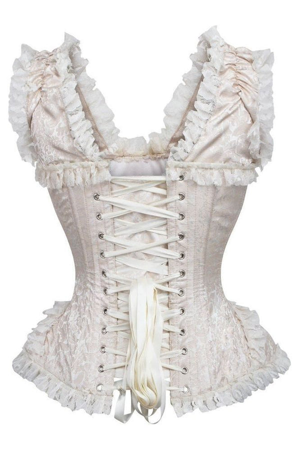 Daisy Corsets LIMITED EDITION Top Drawer Ivory Brocade & Lace Steel Boned Corset w/Cap Sleeves