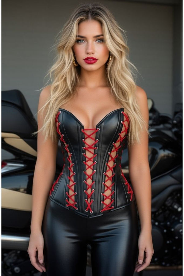 Daisy Corsets Top Drawer Lace-Up Steel Boned Over Bust Corset Black/Red