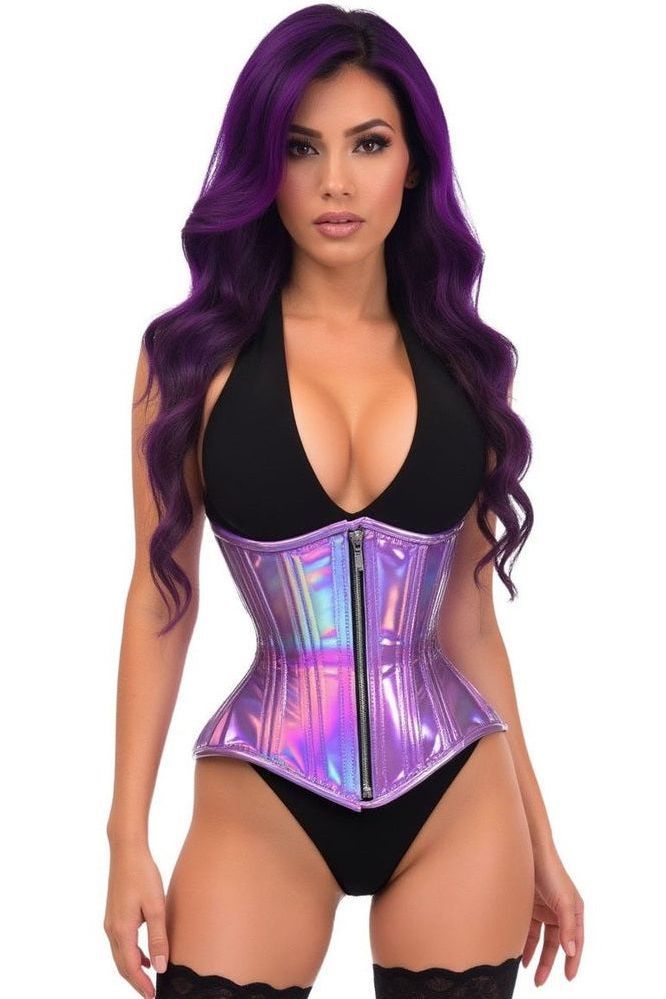 Daisy Corsets Top Drawer Lavender Holo Double Steel Boned Underbust Waist Cincher Corset