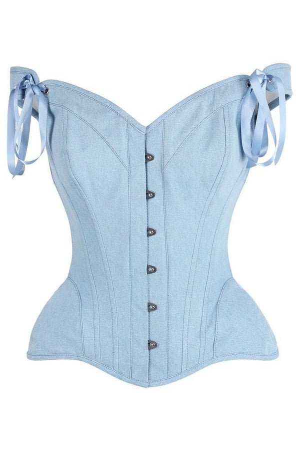 Daisy Corsets Top Drawer Blue Denim Steel Boned Corset w/Straps