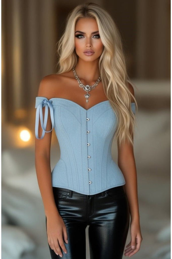 Daisy Corsets LIMITED EDITION Top Drawer Light Blue Denim Steel Boned Corset w/Straps