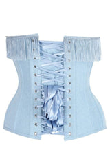 Daisy Corsets Top Drawer Light Blue Denim Steel Boned Overbust Corset w/Fringe