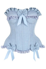 Daisy Corsets Top Drawer Light Blue Denim Underwire Steel Boned Burlesque Corset w/Bows
