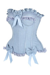 Daisy Corsets Top Drawer Light Blue Denim Underwire Steel Boned Burlesque Corset w/Bows