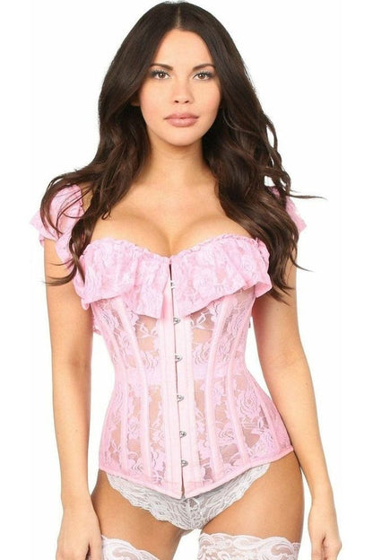 Top Drawer Lt Pink Sheer Lace Steel Boned Corset - Daisy Corsets