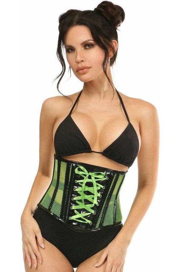 Daisy Corsets Top Drawer Neon Green Patent & Fishnet Underbust Corset