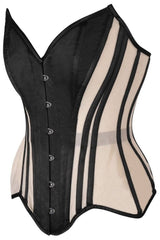 Top Drawer Nude Mesh & Black Satin Steel Boned Overbust Corset - Daisy Corsets