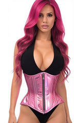 Daisy Corsets Top Drawer Pink Holo Double Steel Boned Underbust Waist Cincher Corset