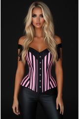 Daisy Corsets Top Drawer Pink/Black Striped Steel Boned Corset w/Straps