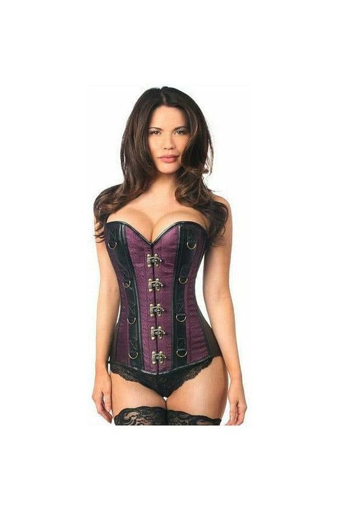 Daisy Corsets Top Drawer Plum Brocade & Faux Leather Steel Boned Corset