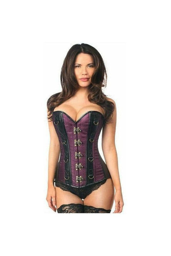 Daisy Corsets Top Drawer Plum Brocade & Faux Leather Steel Boned Corset