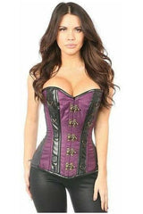 Daisy Corsets Top Drawer Plum Brocade & Faux Leather Steel Boned Corset