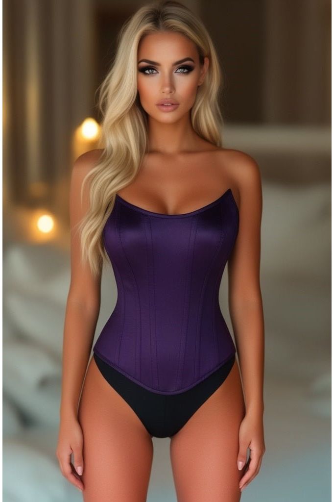 Daisy Corsets Top Drawer Plum Satin Steel Boned Overbust Corset w/Side Zipper