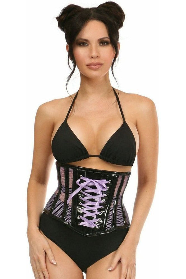 Daisy Corsets Top Drawer Purple Patent & Fishnet Underbust Corset